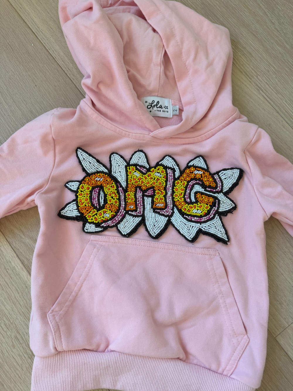 Lola + The Boys Pink Hoodie with Beaded OMG Patch